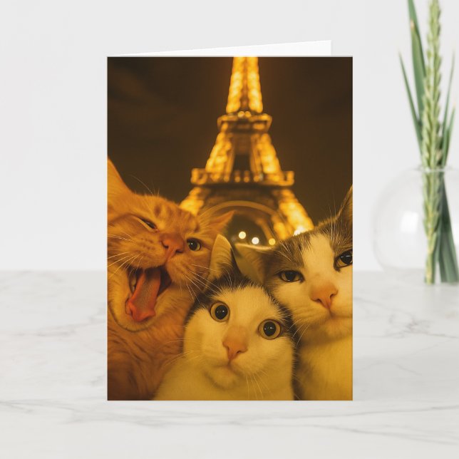Cartão Paris Night Cat Selfie Squad Lover                 (Frente)