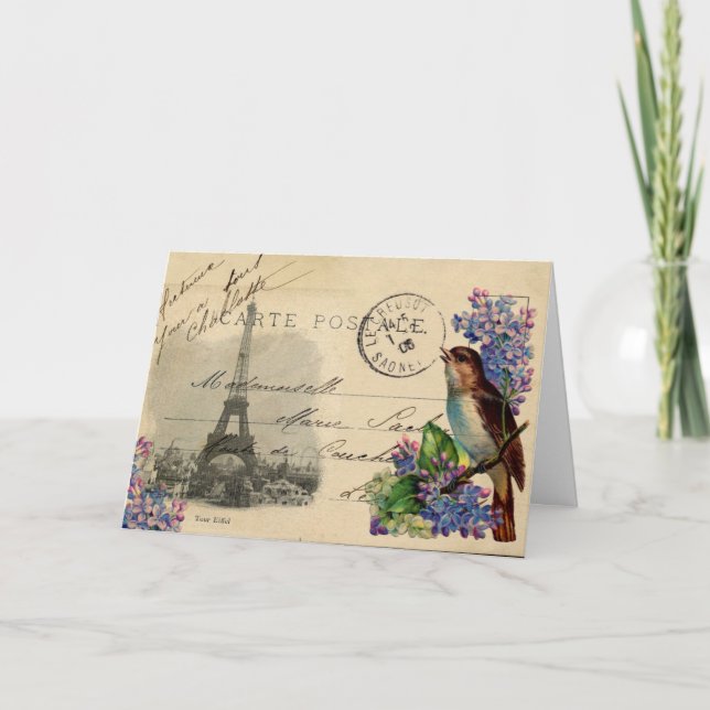 Cartão Paris Postcard Bird on Lilacs Card (Frente)