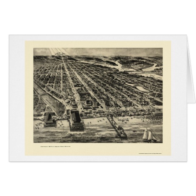 Cartão Parque de Asbury, mapa panorâmico de NJ - 1910 (Frente Horizontal)