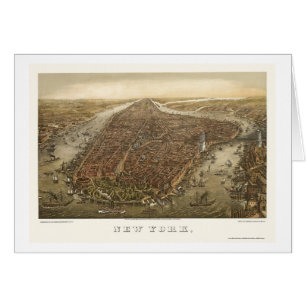 Cartão Parque de bateria, mapa panorâmico de NY - 1873