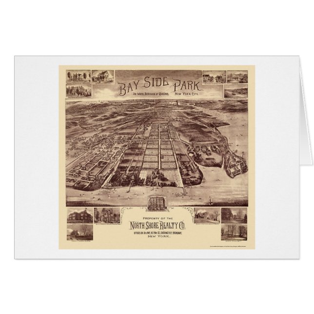 Cartão Parque de Bayside - Queens, mapa panorâmico de NY (Frente Horizontal)