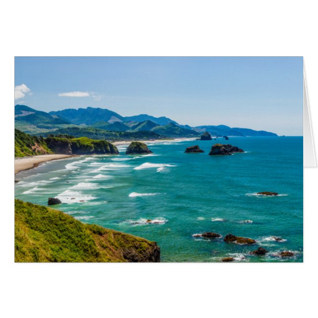 Cartão Parque Estadual Ecola, Oregon. Panorama do Crescen (Frente Horizontal)