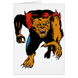 Cartão parte dianteira de ataque do homem-lobo ou do
