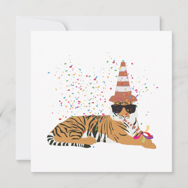 Cartão Partida de Tigre - Animais com festa (Frente)
