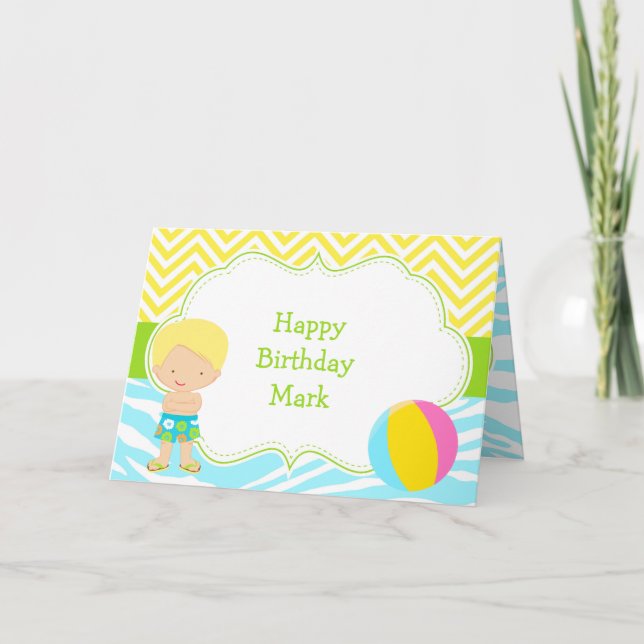 Cartão Partido Bash da Piscina Brunette Hair Boy (Frente)