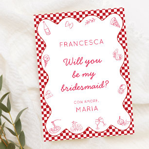 Cartão Partido Bridal Italiano Proposta Red Gingham Amore