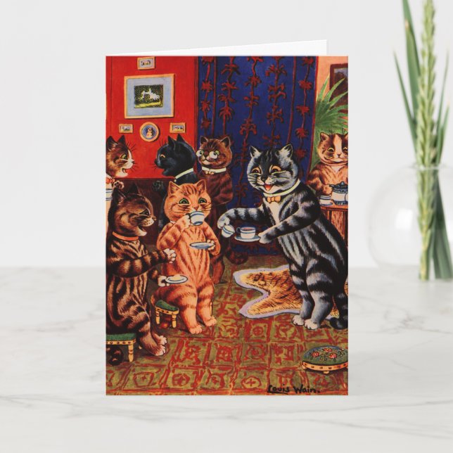 Cartão Partido do Chá de Gatos por Louis Wain (Frente)