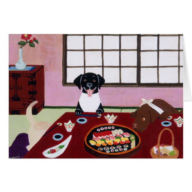 Cartão Partido Labradors do sushi (Frente Horizontal)