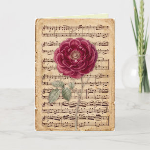 Cartão Partitura Antiga com Arte Floral Delicada