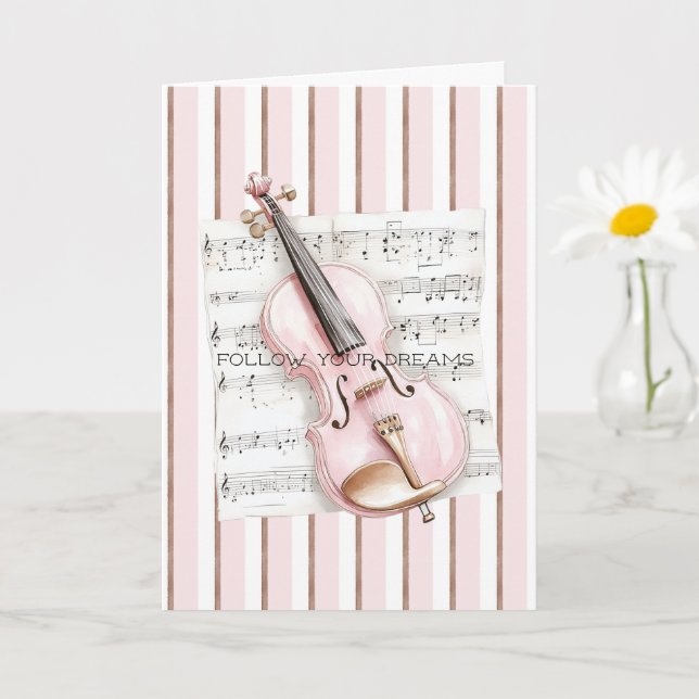 Cartão Partitura de Violino Rosa (Planta pequena)