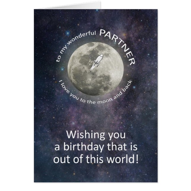 Cartão Partner Birthday To The Moon And Back  (Frente)