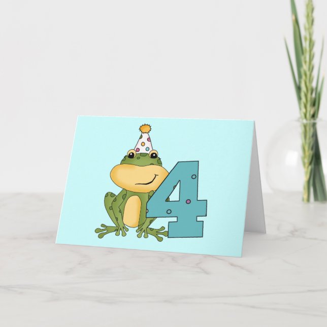 Cartão Party Frog 4th Birthday T-shirts and Gifts (Frente)