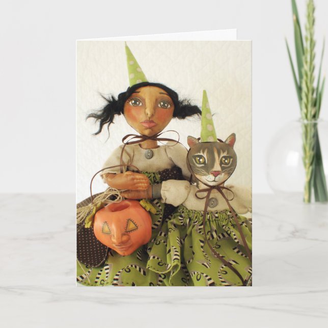 Cartão Party Girl & Cat Halloween Card (Frente)