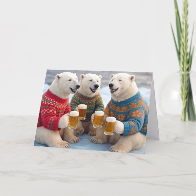 Cartão Party Polar Bears Wearing Christmas Ugly Sweaters (Frente)