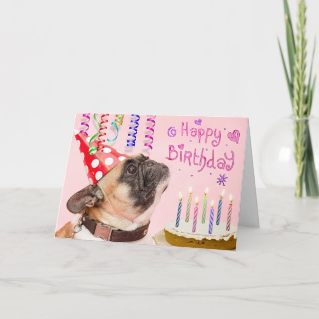 Cartão Party Pug and Birthday Cake (Frente)