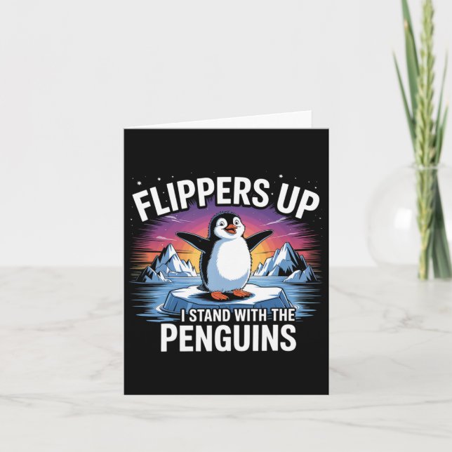 Cartão Pás Para Cima Eu Fico Com Pinguins Engraçados (Frente)