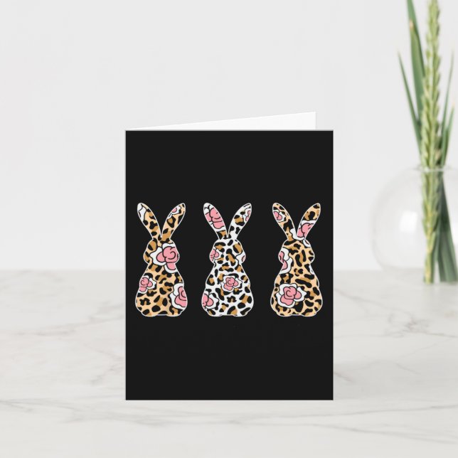 Cartão Páscoa Coelho Trio de Leopard Castor Cuado Floral (Frente)