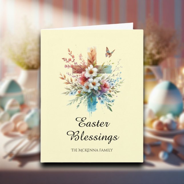 Cartão Páscoa Cristã Cruzada Elegante de Pastel Watercolo (Criador carregado)