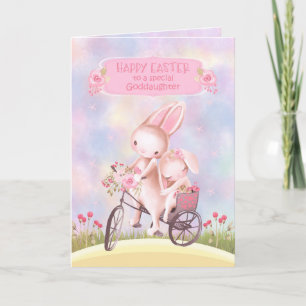 Cartão Páscoa de Bunnies da Filha-Padrinha em uma bicicle