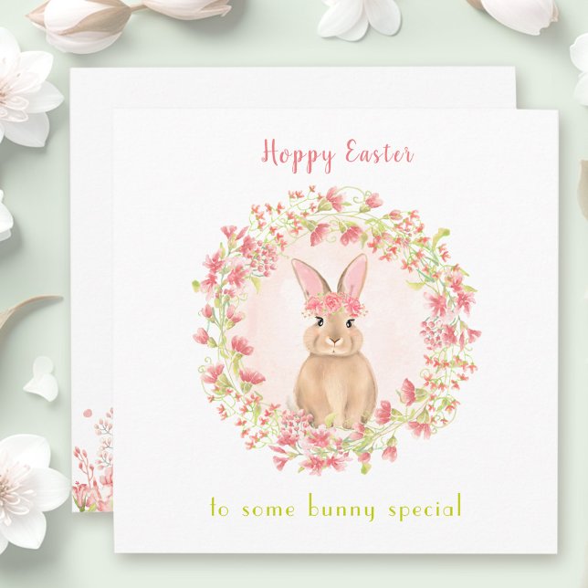 Cartão Páscoa de primeira cute menina Bunny Floral Easter (Cute First Easter Girl Bunny Floral Easter Card)