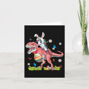 Cartão Páscoa do Dinossauro Unicorn Andando em T-rex Bunn