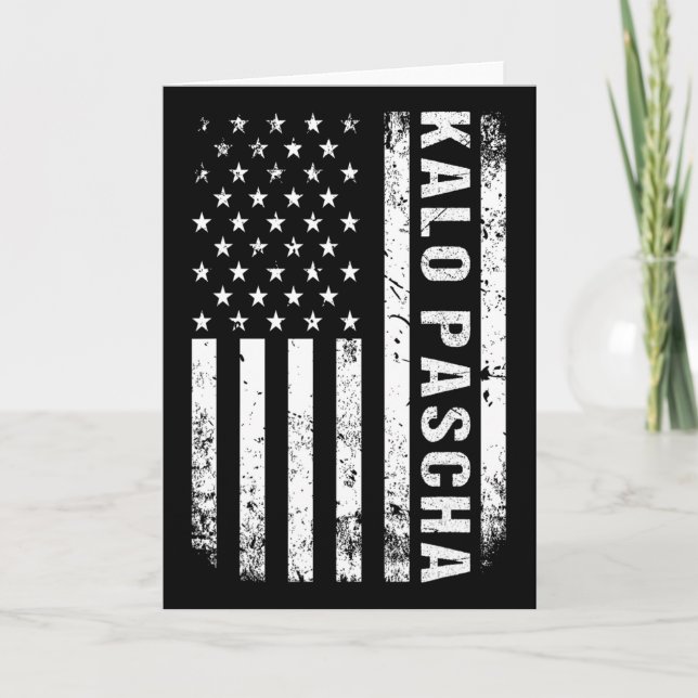 Cartão Páscoa Grega Kalo Pascha Retro Bandeira EUA Grego  (Frente)