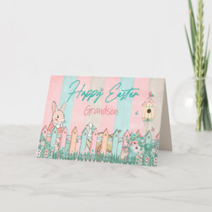 Cartão Páscoa, neto, jardinagem coelho, cerca