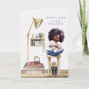 Cartão Páscoa para Filha de African American Girl