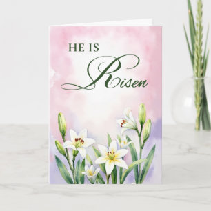 Cartão Páscoa Religiosa Ele Ressuscitou Lírios Aquarela