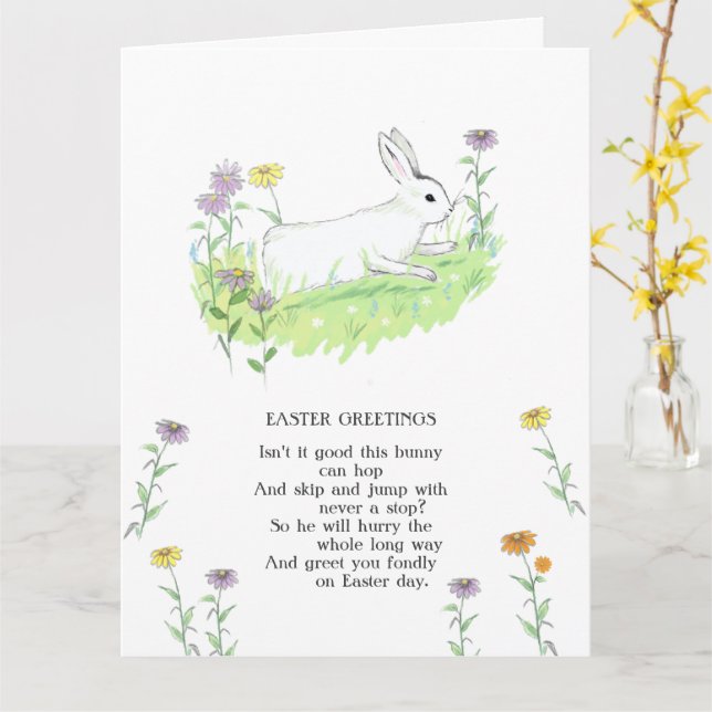 Cartão Páscoa Saudações Bunny Old Nursery Ryhme Art (Flor Amarela)