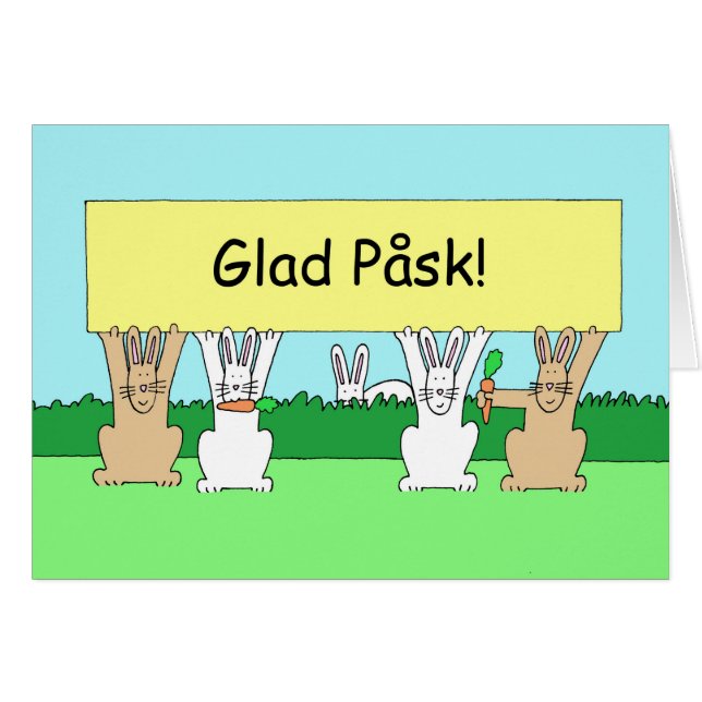 Cartão Páscoa sueca Glad Påsk Cartoon Bunnies (Frente Horizontal)