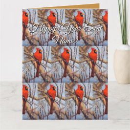 Cartão Passarinho Cardinal Vermelho Bonito Pousado no Gal