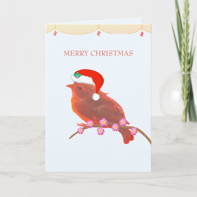 Cartão Passarinho de Natal fofo (Frente)