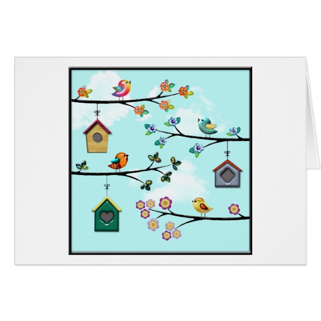 Cartão Passarinhos & casas (Frente Horizontal)