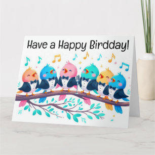 Cartão Passarinhos Lindos Cantando um Feliz Aniversário! 