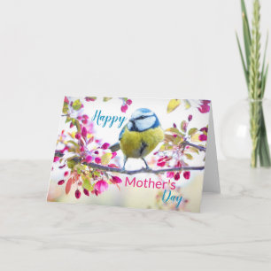 Cartão Pássaro Amarelo e Azul Ramo de Flores Dia das Mães