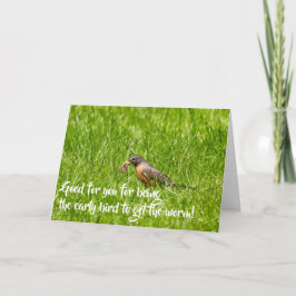 Cartão Pássaro Anorior Recebe O Verme, Parabéns