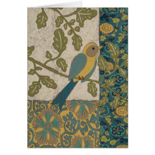 Cartão Pássaro Azul Amarelo e Teal Emitido em uma Ramific