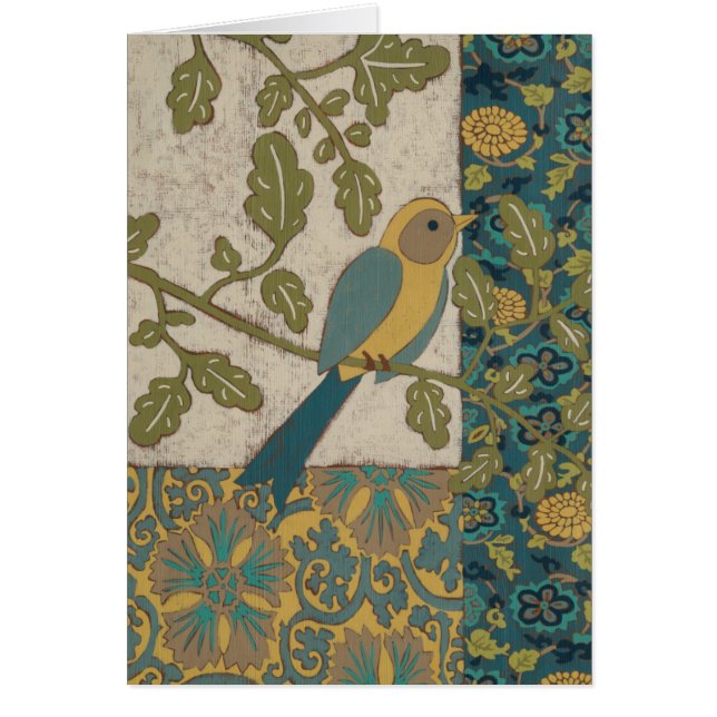 Cartão Pássaro Azul Amarelo e Teal Emitido em uma Ramific (Frente)