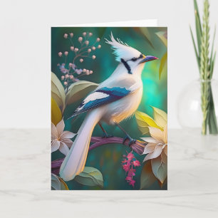 Cartão Pássaro Branca de Teal Wing Jay Fantasy