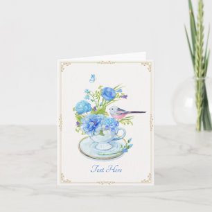 Cartão Pássaro buquê de flor azul