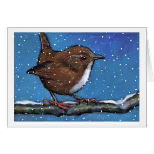 Cartão Pássaro: Carriça pequena no inverno: Pintura