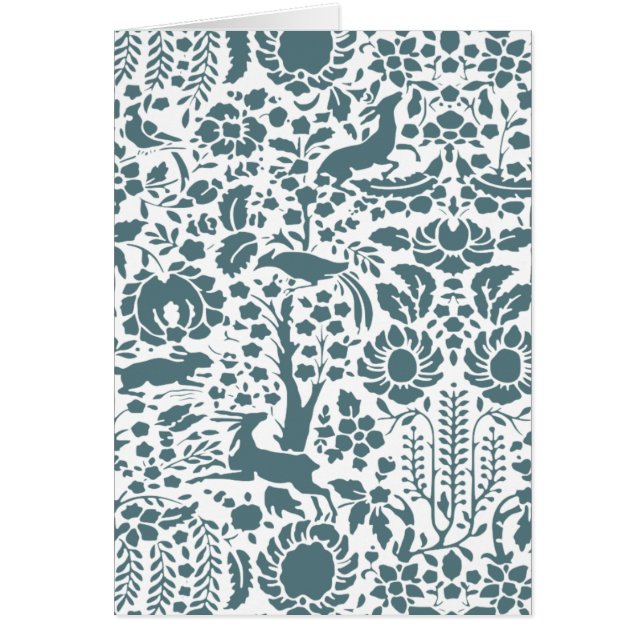 Cartão Pássaro, cervo, padrão de pessoas de árvores (Frente)