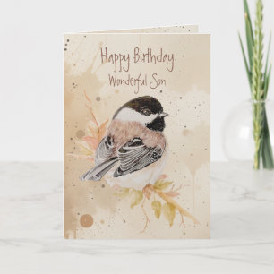 Cartão Pássaro Chickadee Filho Maravilhoso de Aniversário