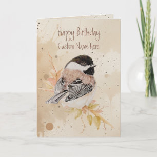 Cartão Pássaro Chickadee Nome Personalizado de Aniversári