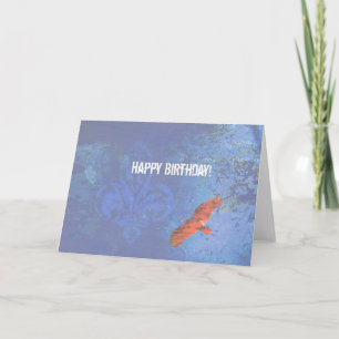 Cartão Pássaro de Aniversário Voando Azul Grunge