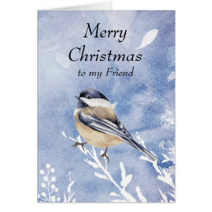 Cartão Pássaro de Chickadee de Natal Amigo de inverno