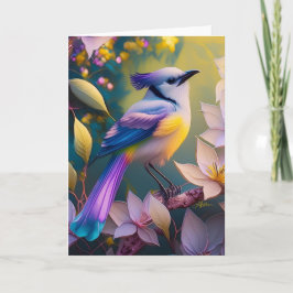 Cartão Pássaro de Fantasia Amarelo Violet Tufado