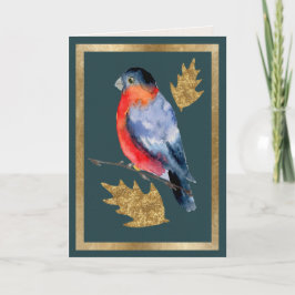 Cartão Pássaro de inverno com placa de Ouro Holly Sai