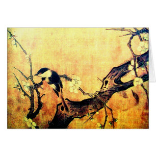 Cartão PÁSSARO do PRIMAVERA, ÁRVORE da FLOR, pergaminho